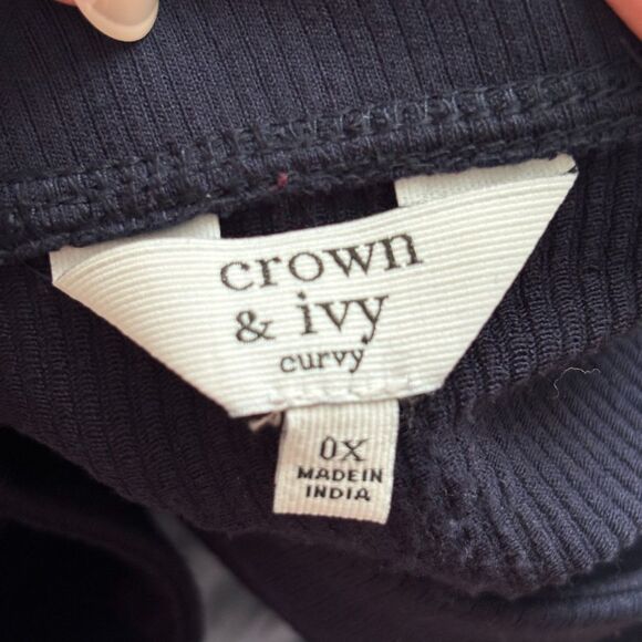 Crown & Ivy Women Top Navy Blue Queen Bee Patch Layer Shirt Peplum 0X XL C214 - Picture 8 of 10